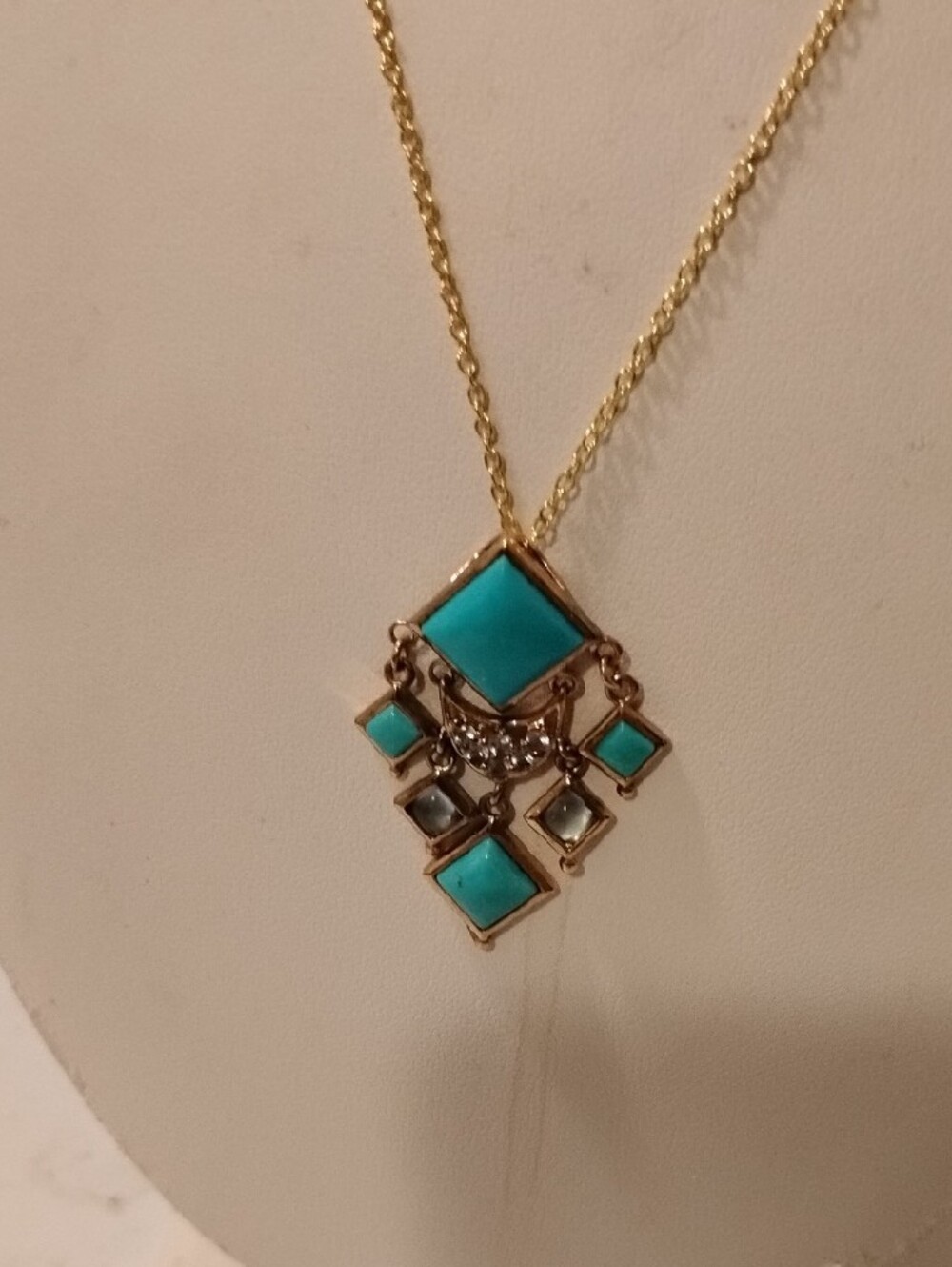 Gold-Tone Turquoise Square Drop Pendant Necklace 18" Chain
